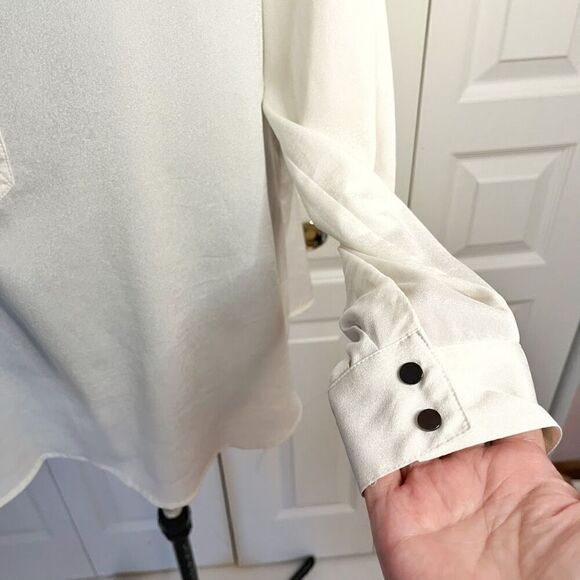 Adrianna Papell XL Cream Split V Neck Button Long Sleeve Unlined Career Blouse - Picture 10 of 15